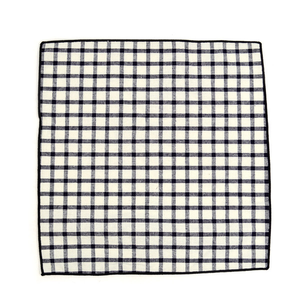 12pc Black & Beige 100% Cotton Checkered Plaid Pocket Square Handkerchiefs - CH1713