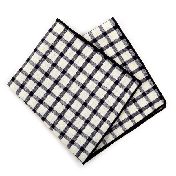 12pc Black & Beige 100% Cotton Checkered Plaid Pocket Square Handkerchiefs - CH1713