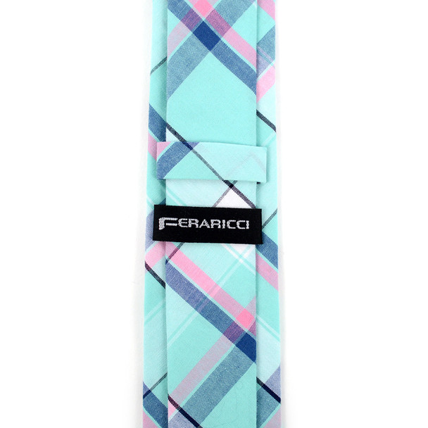 Men's Turquoise Plaid 2.25" Cotton Slim Tie - MPPW1712
