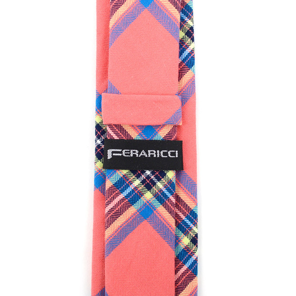 Men's Hot Pink Plaid 2.25" Cotton Slim Tie - MPPW1714