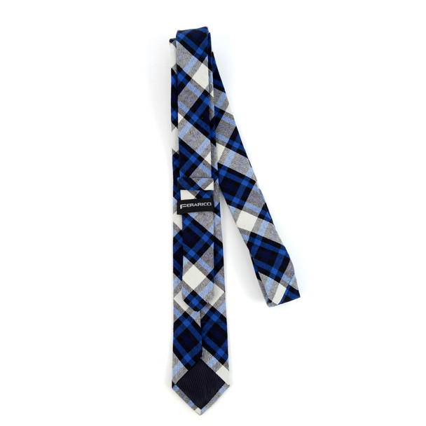 Men's Navy Blue Plaid Flannel 2.25" Cotton Slim Tie - MPPW1715