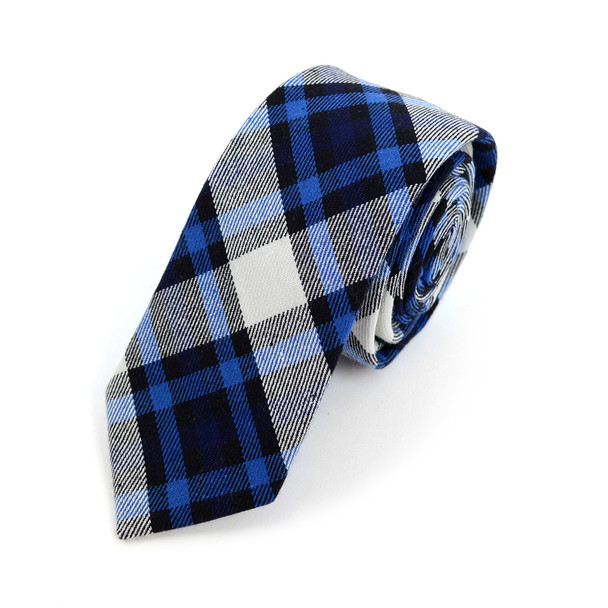 Men's Navy Blue Plaid Flannel 2.25" Cotton Slim Tie - MPPW1715