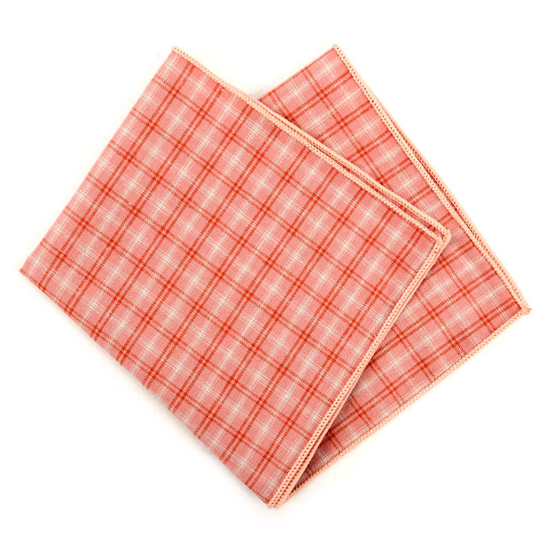 12pc Peach Color 100% Cotton Plaid Pocket Square Handkerchiefs - CH1729