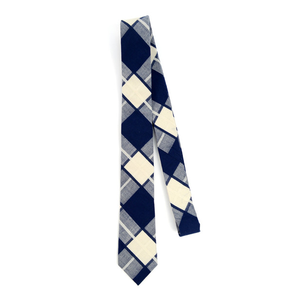 Men's Navy Plaid 2.25" Cotton Slim Tie - MPPW1720