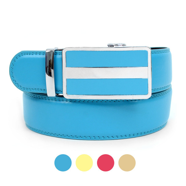 Cut to Adjust Size Men's Genuine Leather Sliding Buckle Ratchet Belt - MGLB