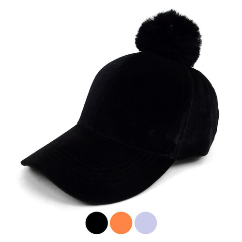 Brand new Mitchie’s velvet snapback cap with fur Pom Pom in black Mitchie main image 2