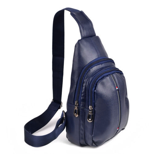 Navy Crossbody Leather Sling Bag Backpack with Adjustable Strap