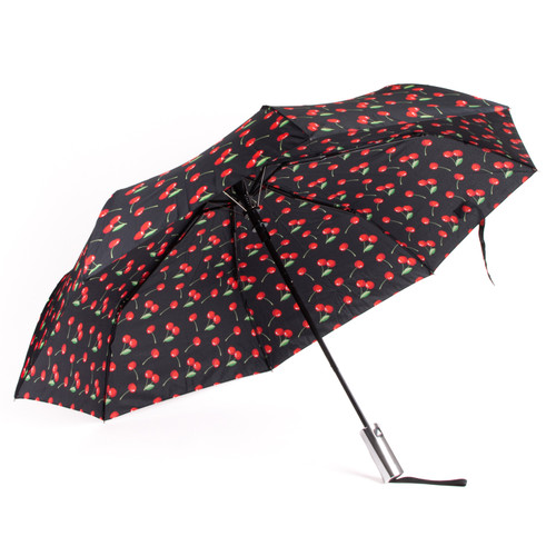 Compact Red Cherry Umbrella Auto Open SeliniNY