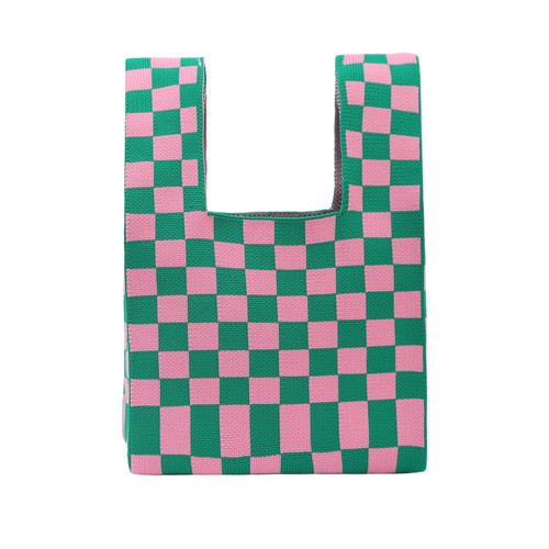 Brown Gingham Tote Bag Checkered Shopping Bag Reusable 