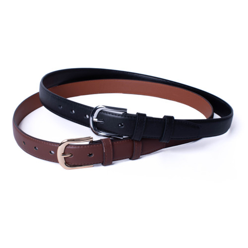 2pc Men's Artificial Leather Solid Belt Set