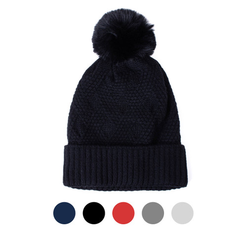 Ladies Winter Hat with Pom, 100 Acrylic SeliniNY