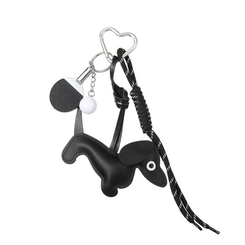 Playful Black Dog Bag Charm with Paddle & Heart Clip – Novelty