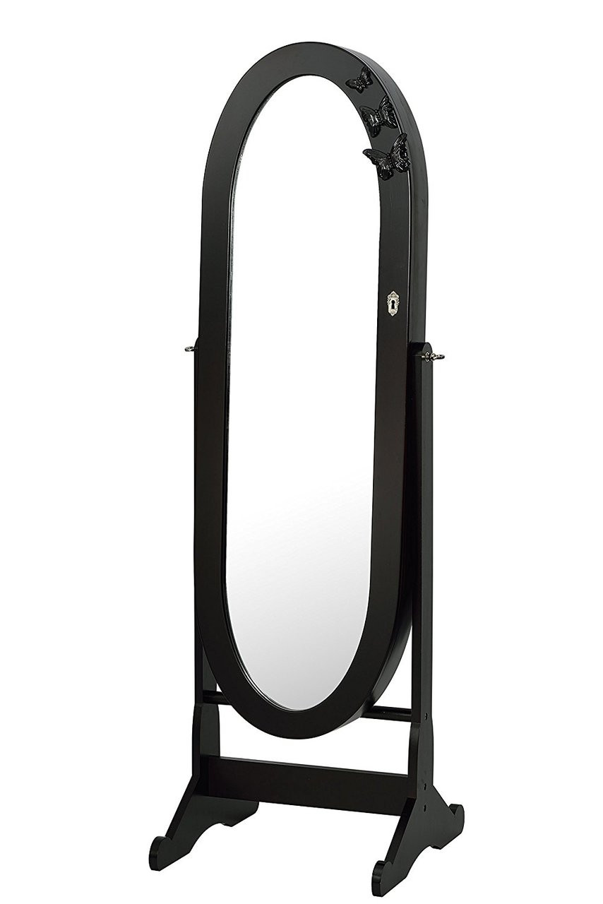 Oval Shape Mirrored Jewelry Cabinet Armoire Stand Mirror