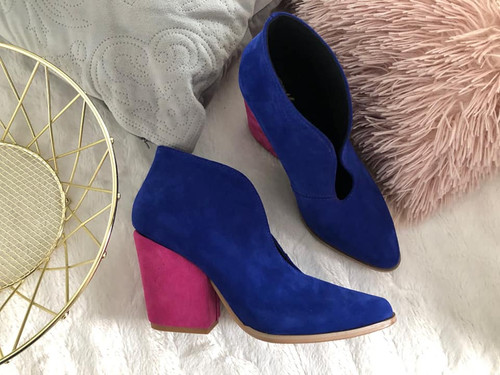 NAVY BLUE/PINK BOOTIES NATURAL LEATHER 