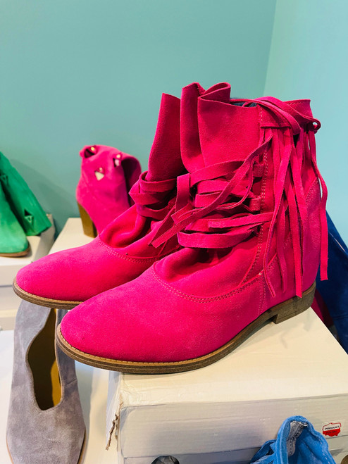 FRINGE PINK BOOTIES NATURAL LEATHER 