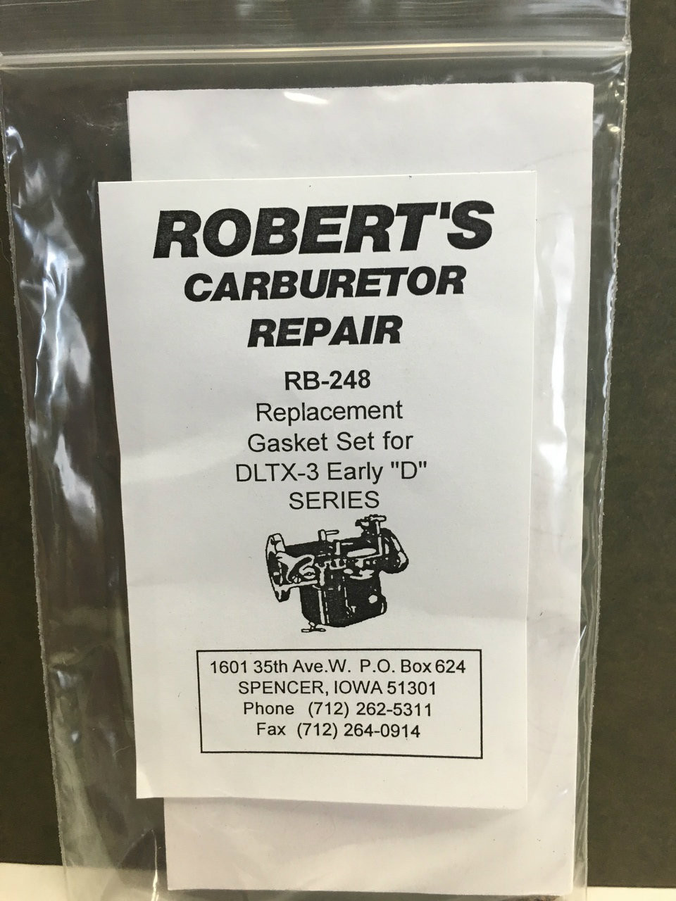 Gasket Set DLTX3 Robert's Carburetor Repair