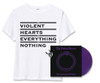 The Violent Hearts 'Everything and Nothing' (White) T-Shirt Purple Vinyl and Pin Badge Bundle