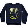 Nirvana 'Yellow Happy Face' (Navy) Kids Sweatshirt