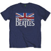 The Beatles 'Drop T Logo & Vintage Flag' (Navy) T-Shirt