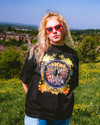 Fleetwood Mac 'Circle Floral Logo' (Black) Oversized Boxy T-Shirt - Limited Edition.  Modelled in the flesh