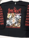 Dying Fetus 'Purification Through Violence' (Black) Long Sleeve Shirt laid out on a bench