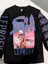 Death 'Leprosy' (Black) Long Sleeve Shirt laid out on a bench