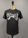 Ghost 'Metal Logo & Purple Grucifix' (Black) T-Shirt - Eye Drop Select on a mannequin front