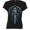 Spiral 'Angel Sword' (Black) Womens Fitted Boatneck Bat Sleeve Top