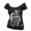 Spiral 'Rock Angel' (Black & White) Womens Fitted 2-in-1 Ripped Top