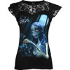 Corpse Bride 'Glow In The Dark' (Black) Womens Fitted Lace Layered Cap Sleeve Top