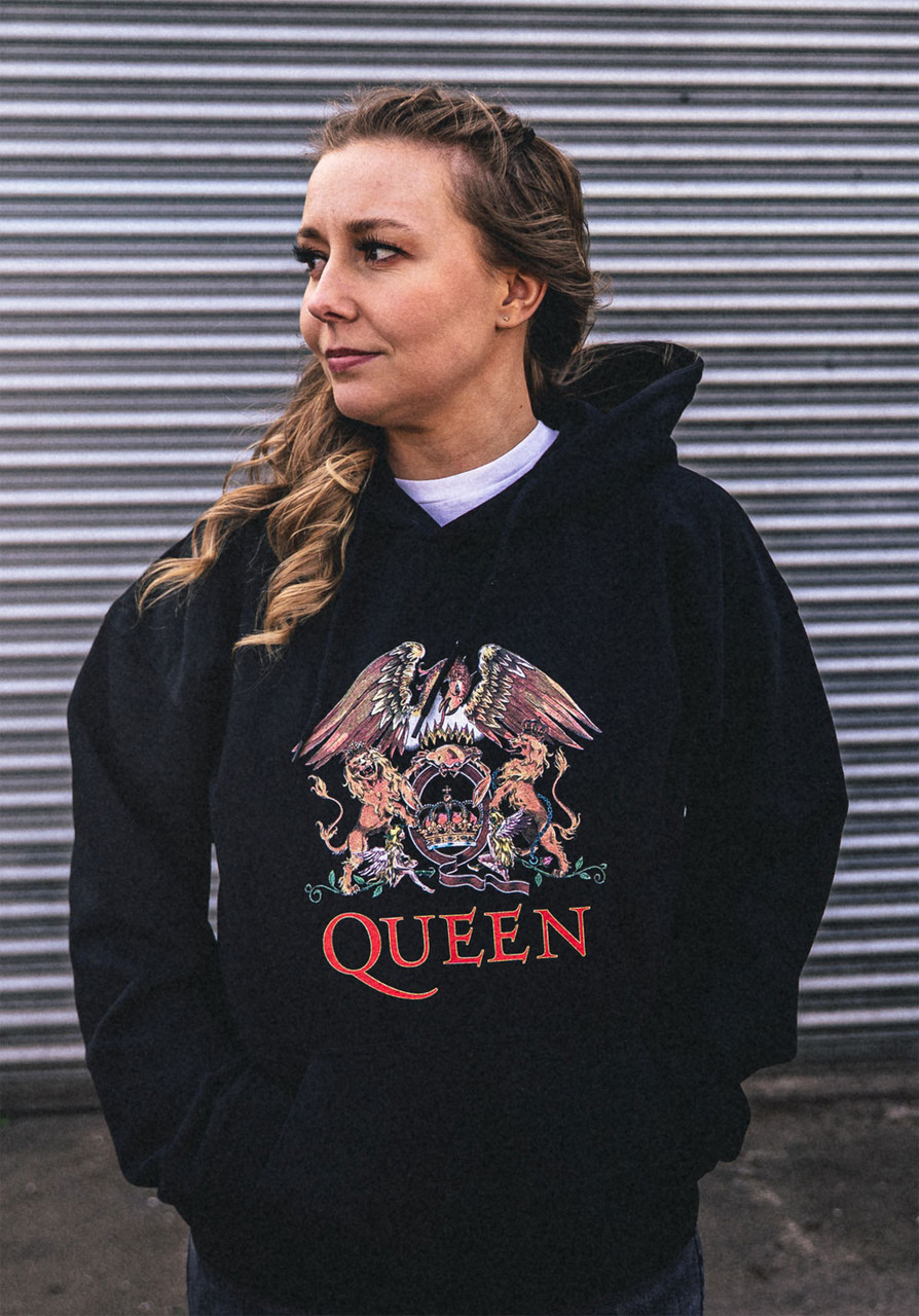 Queen 'Classic Crest' (Black) Pull Over Hoodie