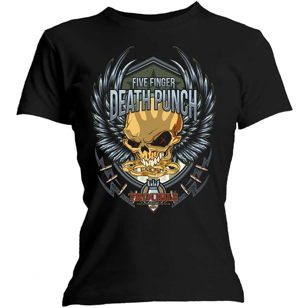 Five Finger Death Punch 'Trouble' (Black) Womens Fitted T-Shirt
