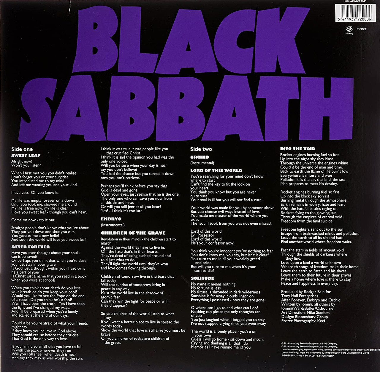 Black Sabbath 'Master Of Reality' LP Black Vinyl