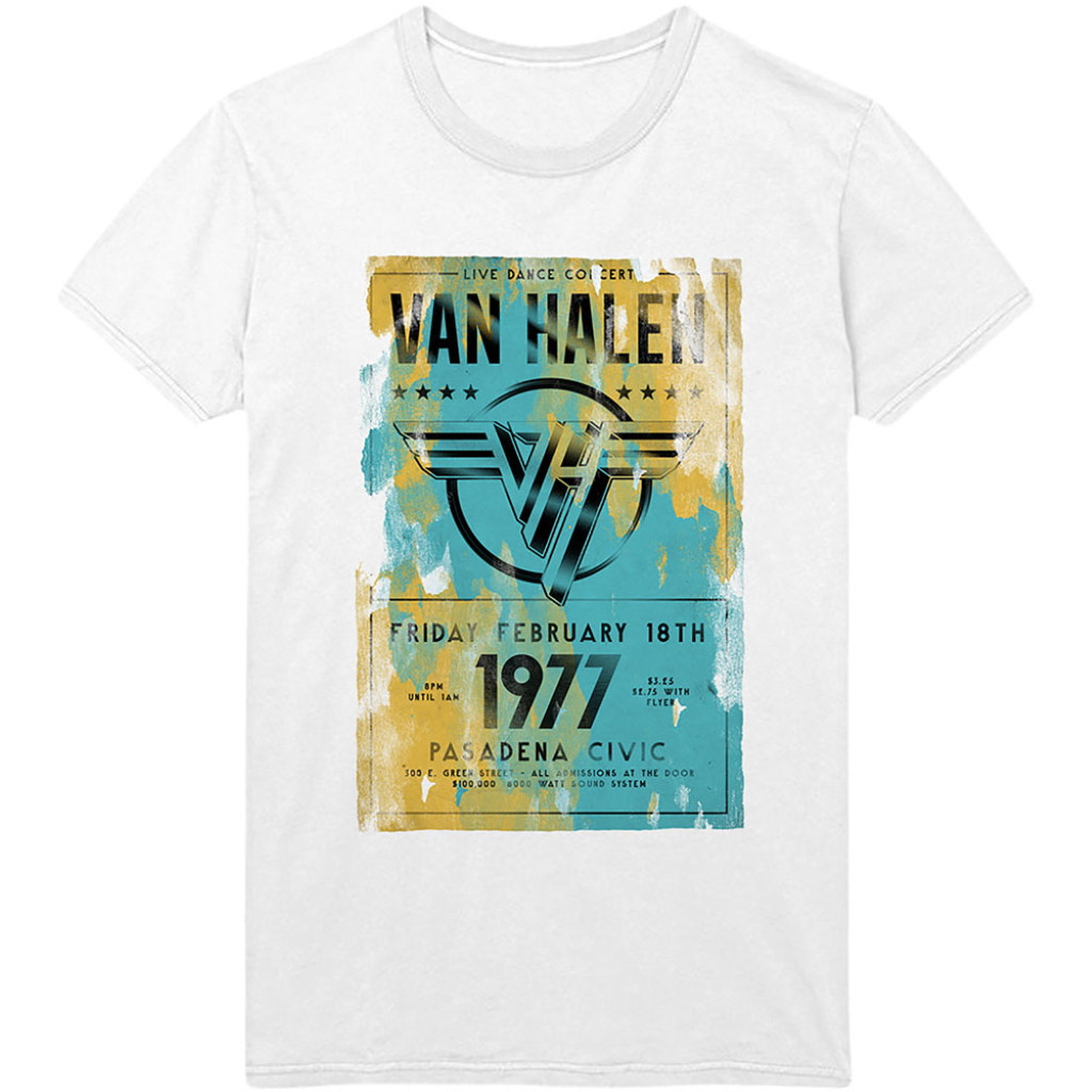 T-shirt Ufficiale Van Halen Pasadena 77 | Bianca 100% Cotone Taglia Unisex Adulto