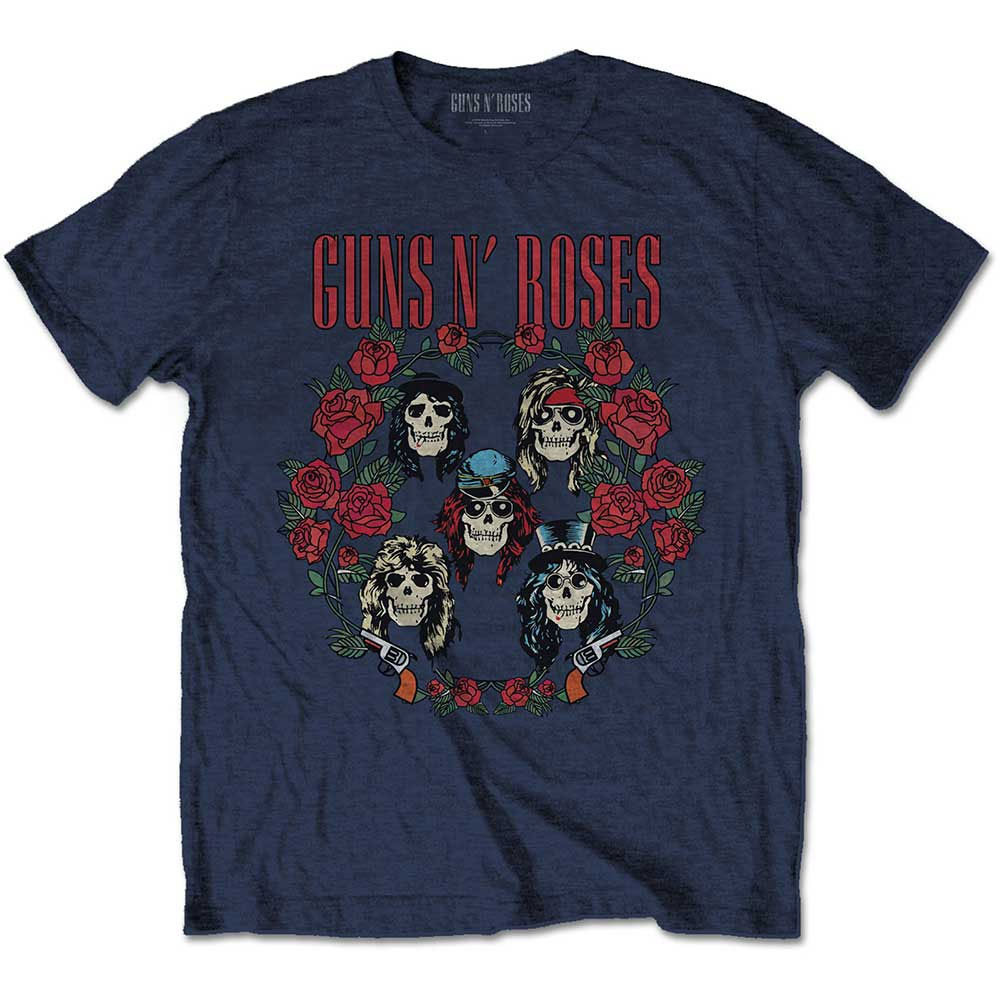 Guns N' Roses 'Skulls Wreath' (Navy) T-Shirt