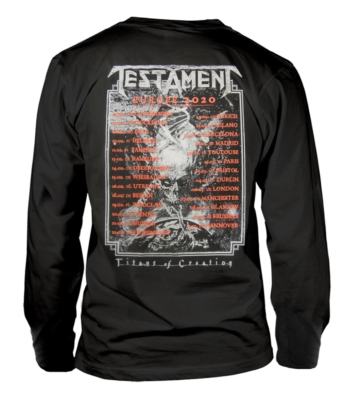 Testament 'Titans Of Creation Europe 2020 Tour' (Black) Long Sleeve Shirt Back