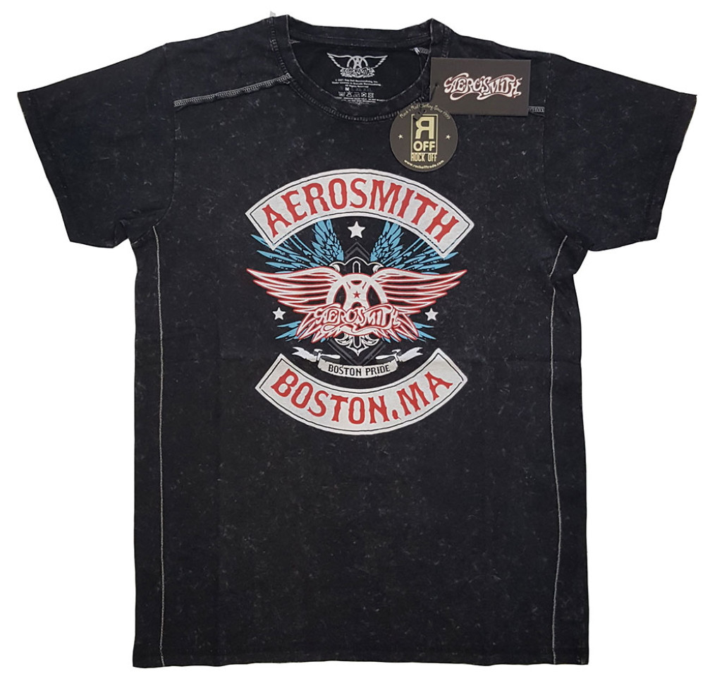 Aerosmith 'Boston Pride' (Black) Snow Wash T-Shirt
