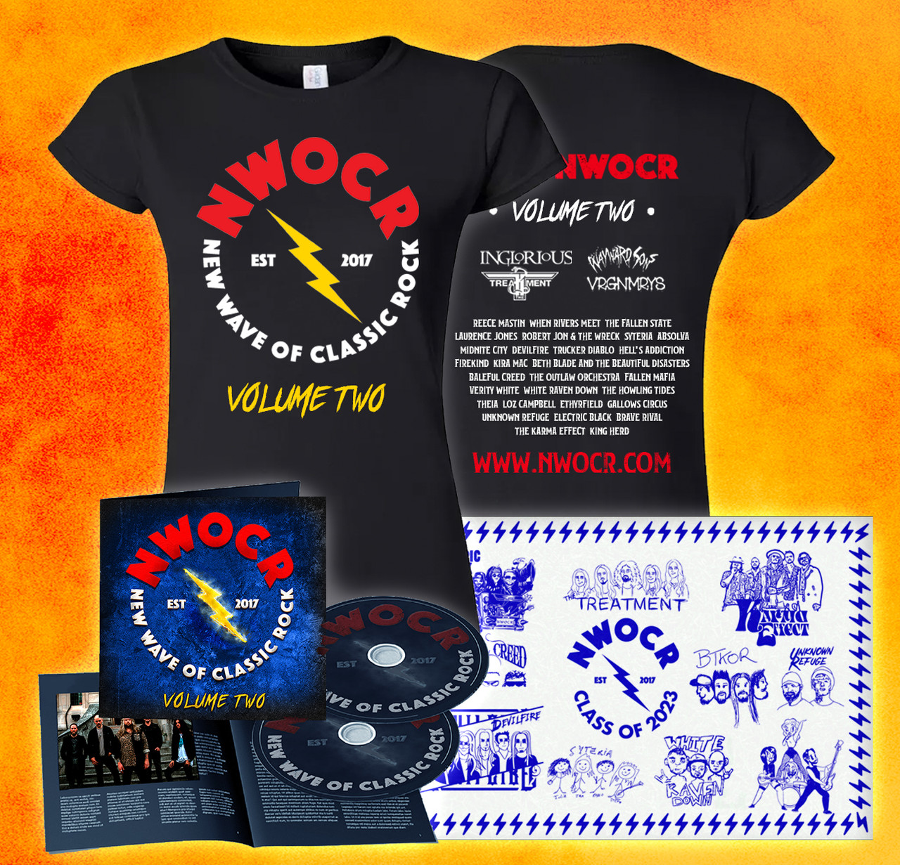 PRE-ORDER - New Wave Of Classic Rock 'Volume 2' 2CD DigiPak + Womens Fitted T-Shirt + Tea Towel - RELEASE DATE 3rd March 2023