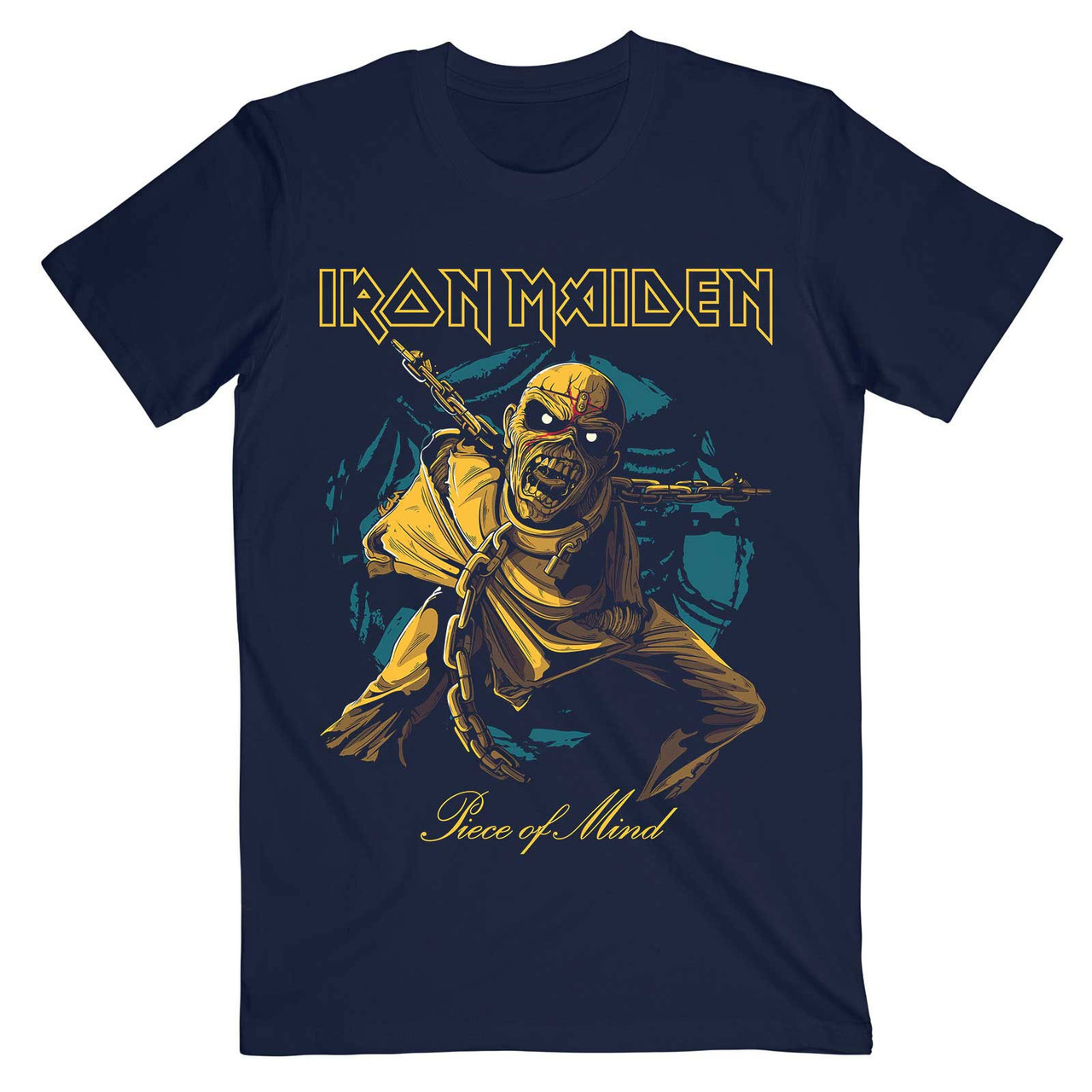 Iron Maiden 'Piece of Mind Gold Eddie' (Navy) T-Shirt