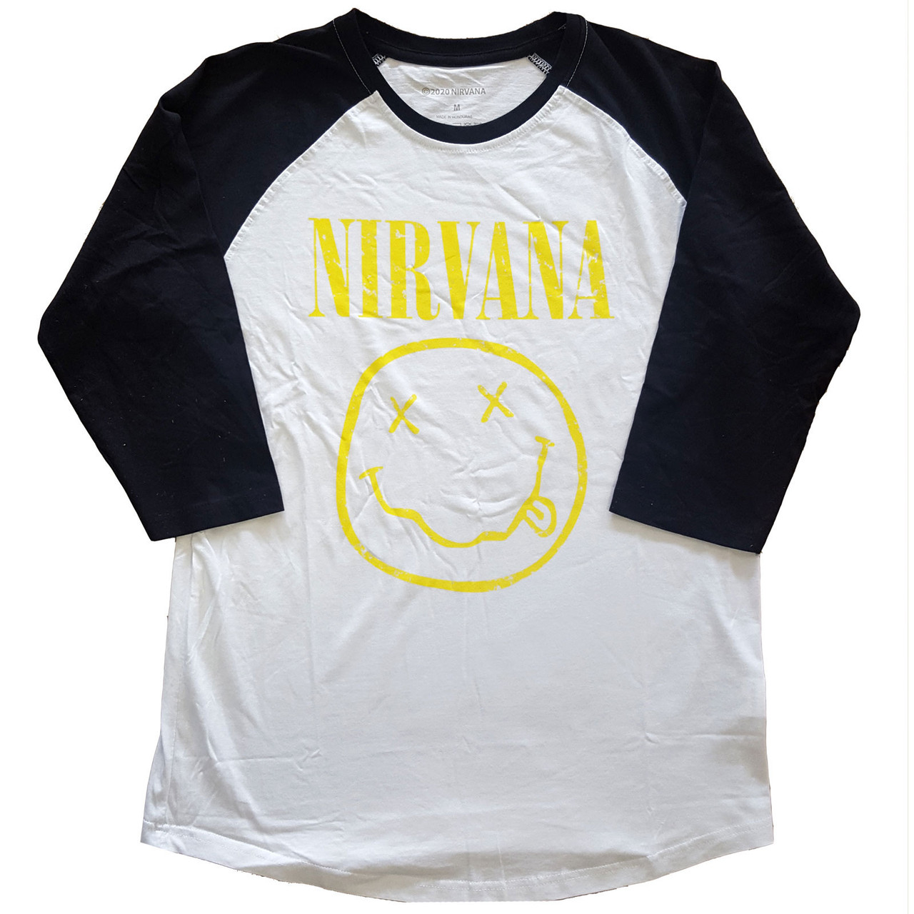 Nirvana 'Yellow Smiley' (Black & White) Raglan Baseball Shirt