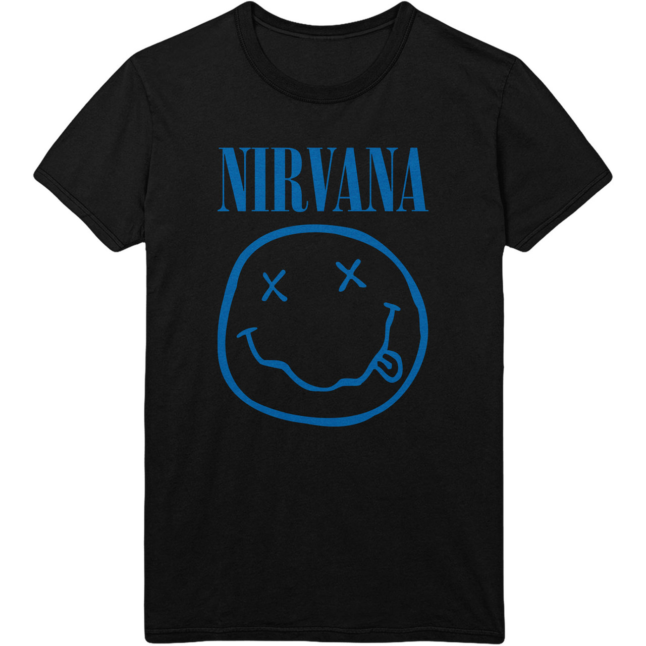 Nirvana 'Blue Smiley' (Black) T-Shirt | Eyesore Merch
