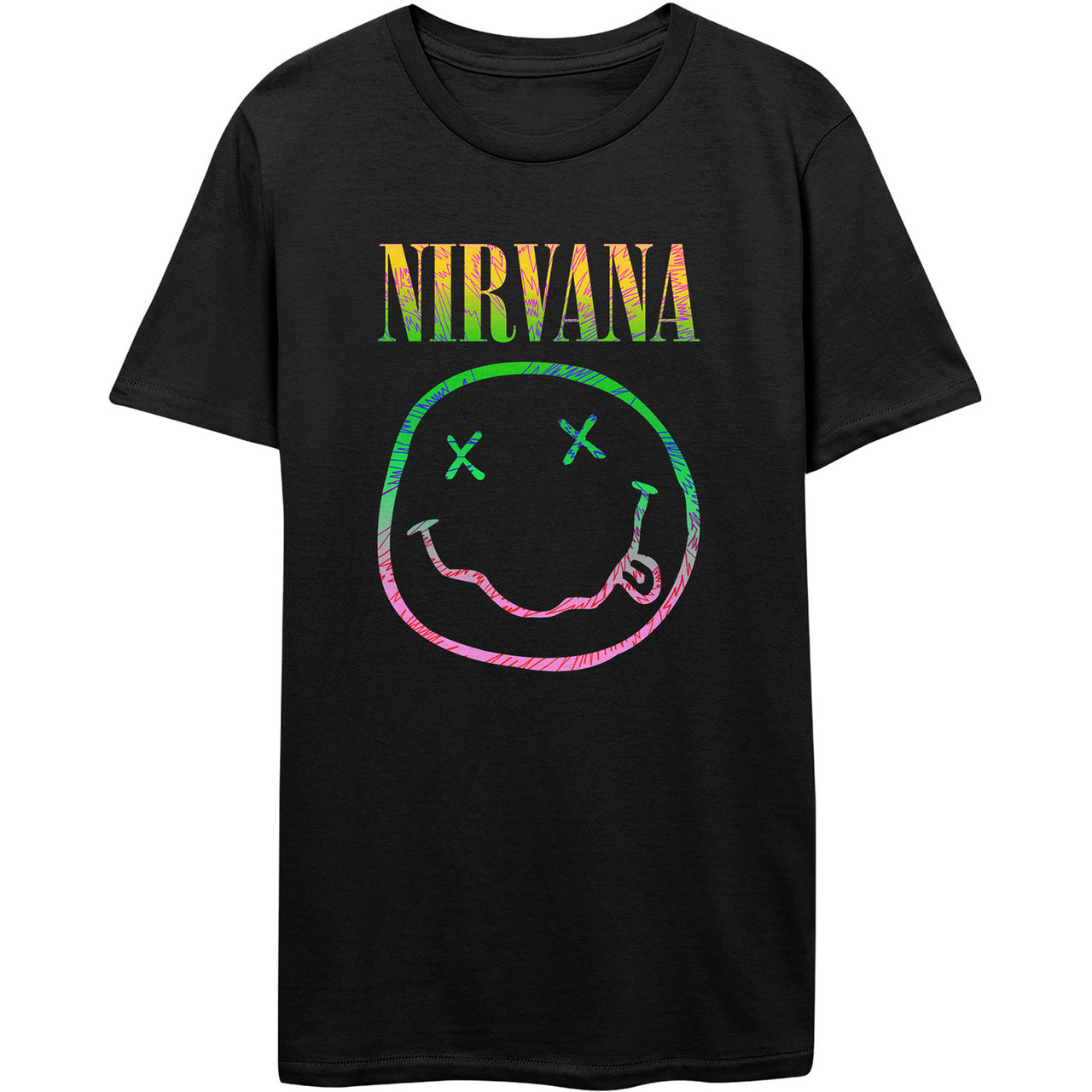 Nirvana 'Sorbet Ray Happy Face' (Black) T-Shirt