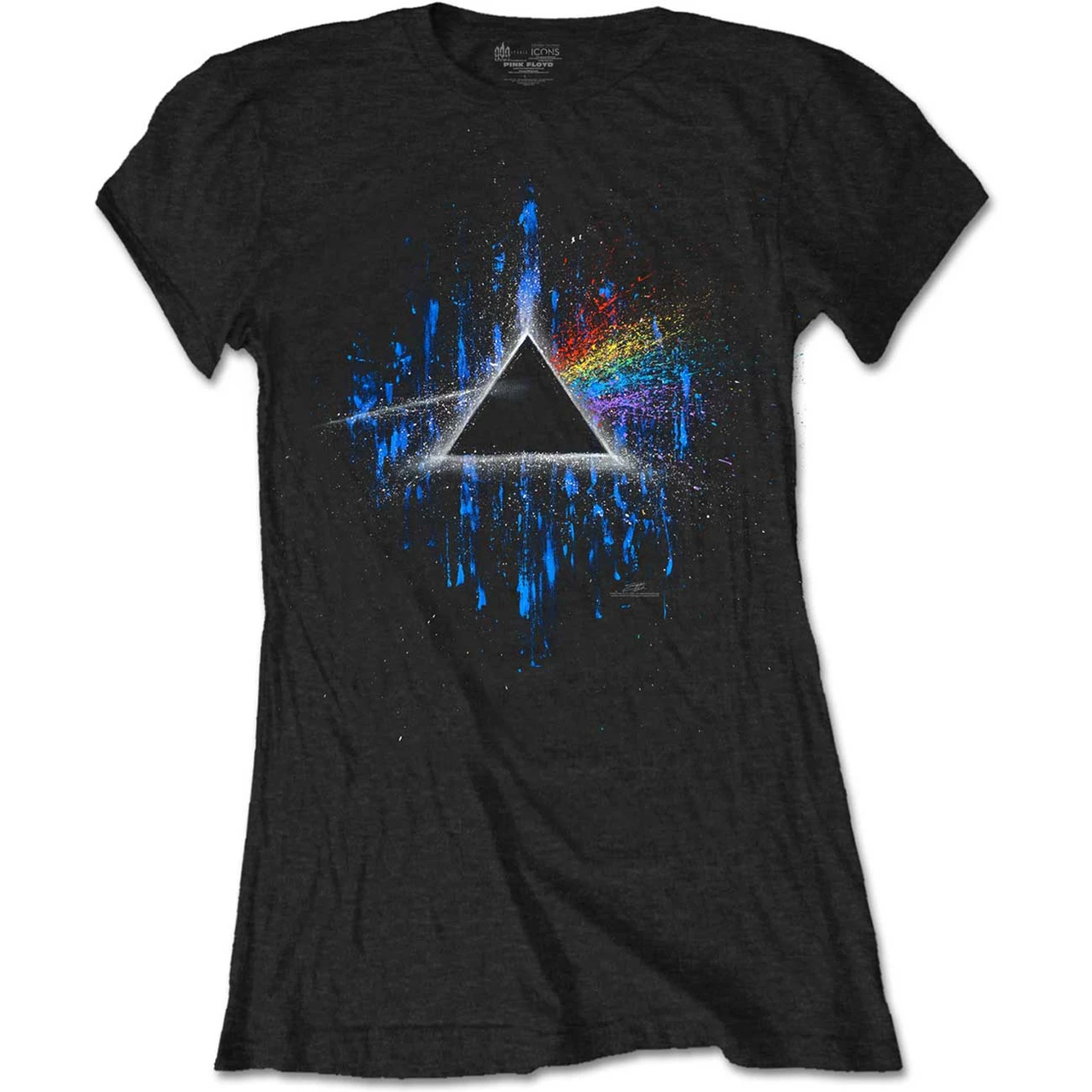Pink Floyd 'Dark Side of the Moon Blue Splatter' (Black) Womens Fitted T-Shirt