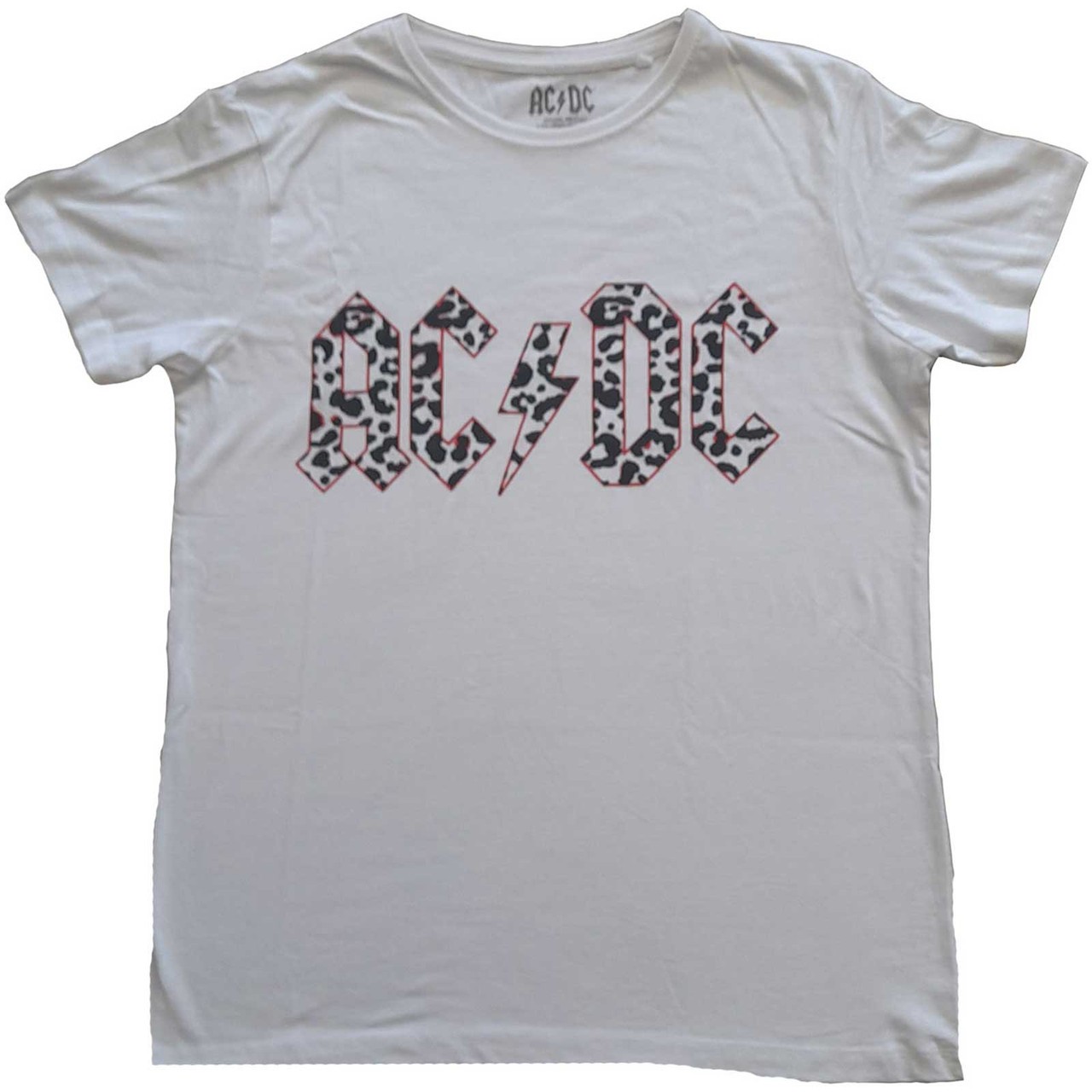 AC/DC 'Mono Leopard Print Logo' (White) Womens Fitted T-Shirt
