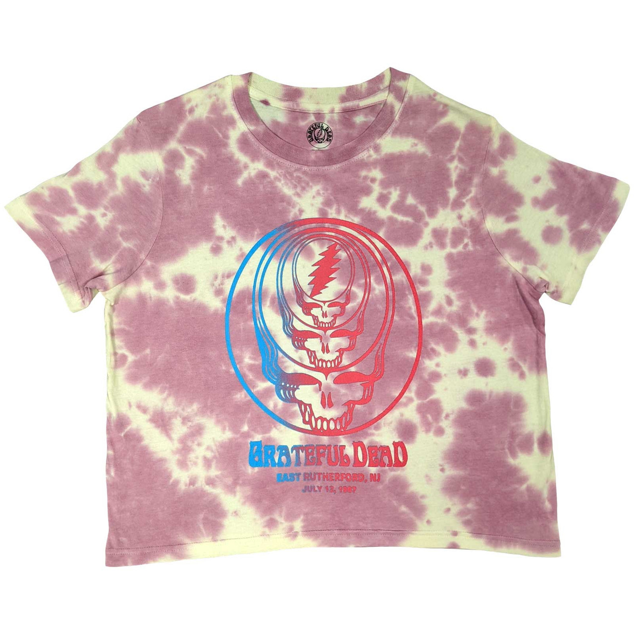 Grateful Dead 'Concentric Skulls' (Dye Wash) Womens Cropped T-Shirt