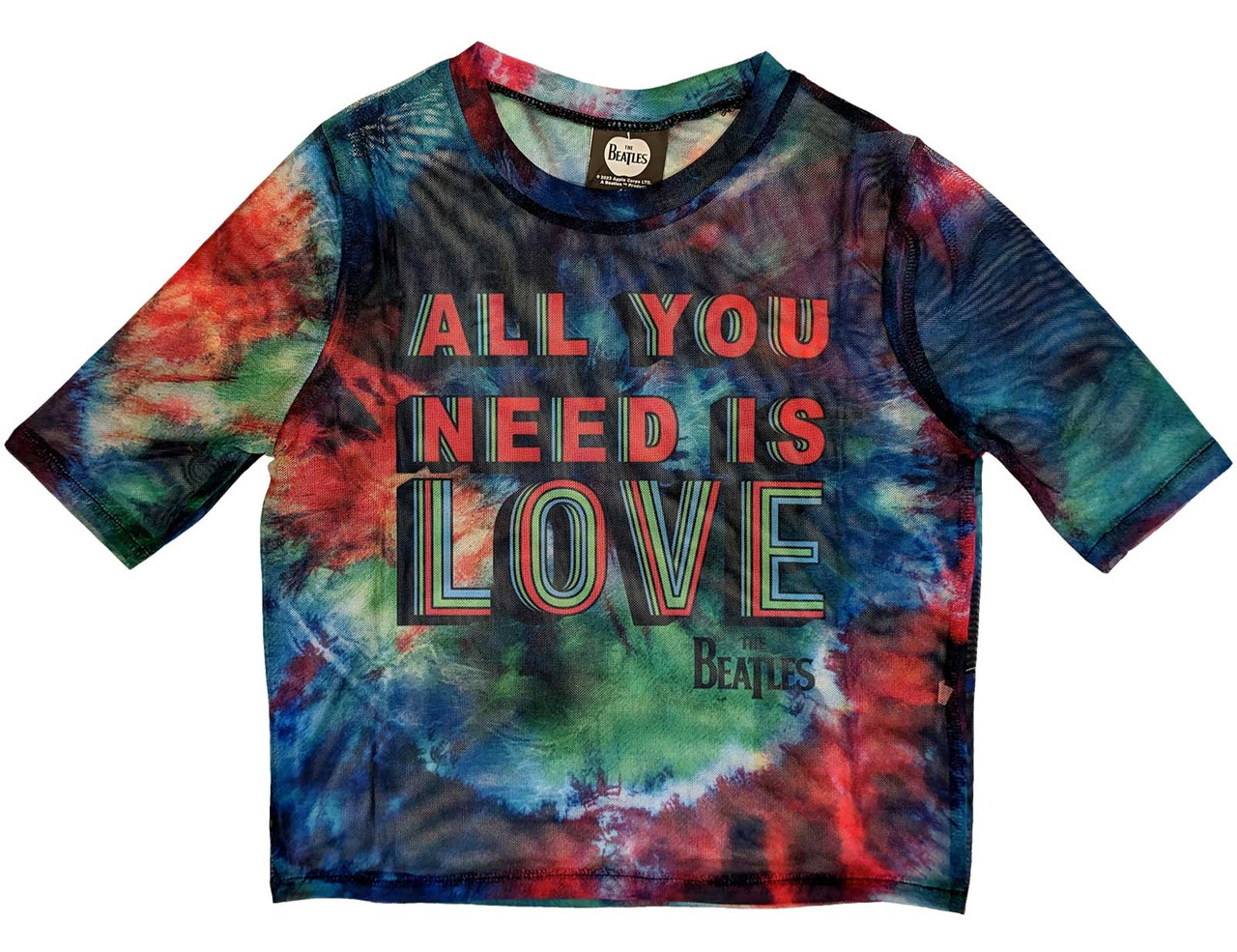The Beatles 'All You Need Is Love' (Multicoloured) Womens Mesh Crop Top