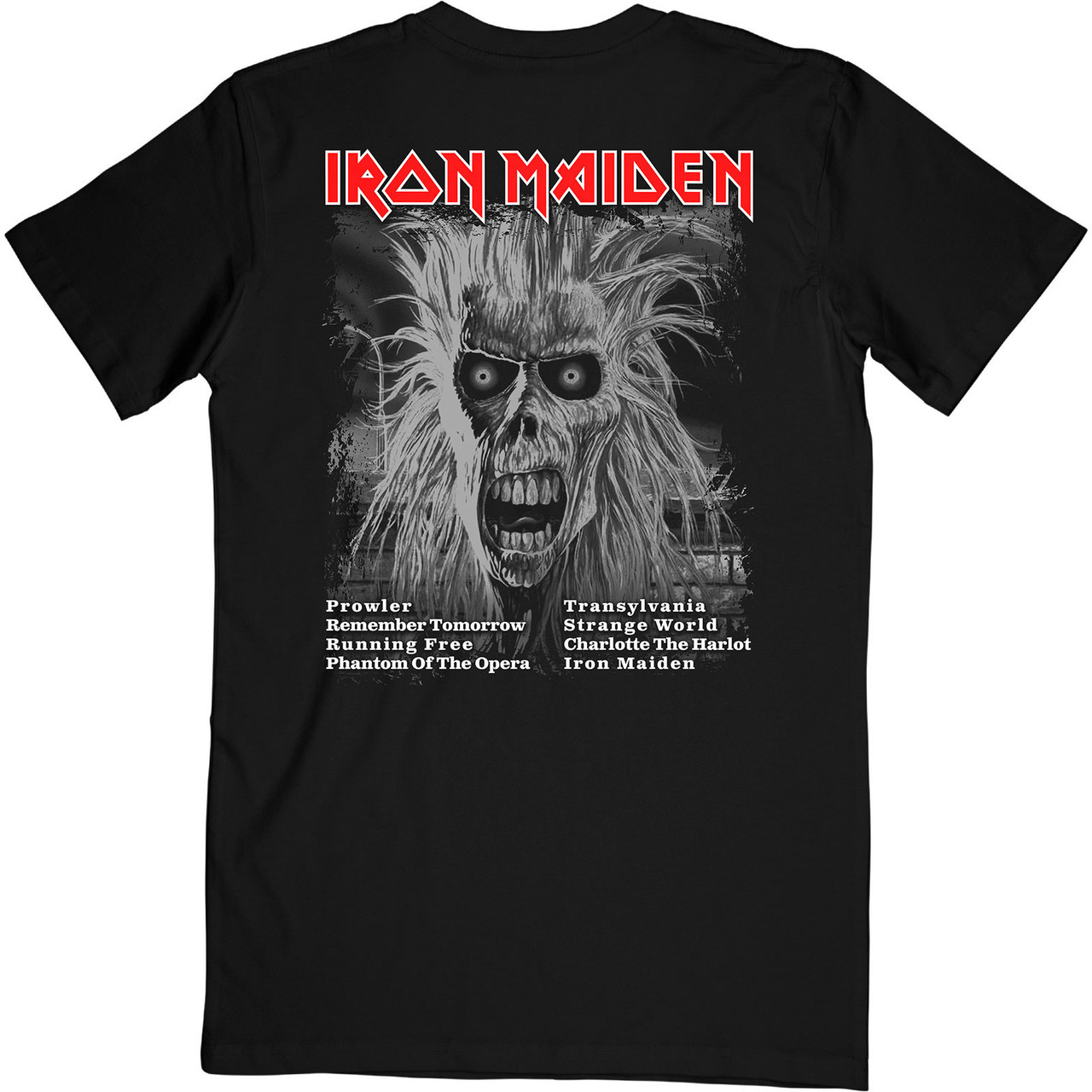 Iron Maiden 'First Album Tracklist V.3' (Black) T-Shirt Back