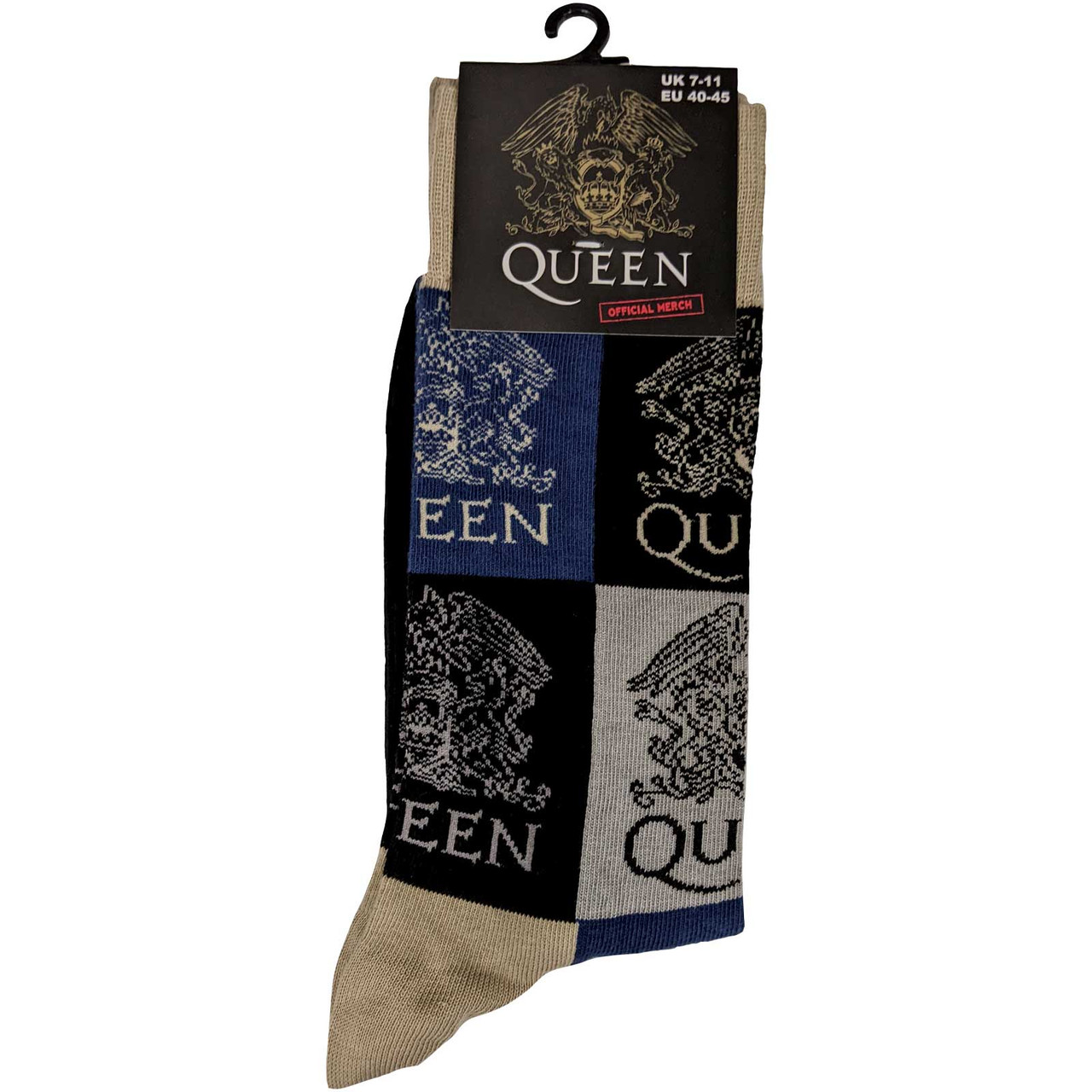 Queen 'Crest Blocks' (Blue) Socks (One Size = UK 7-11) Pack