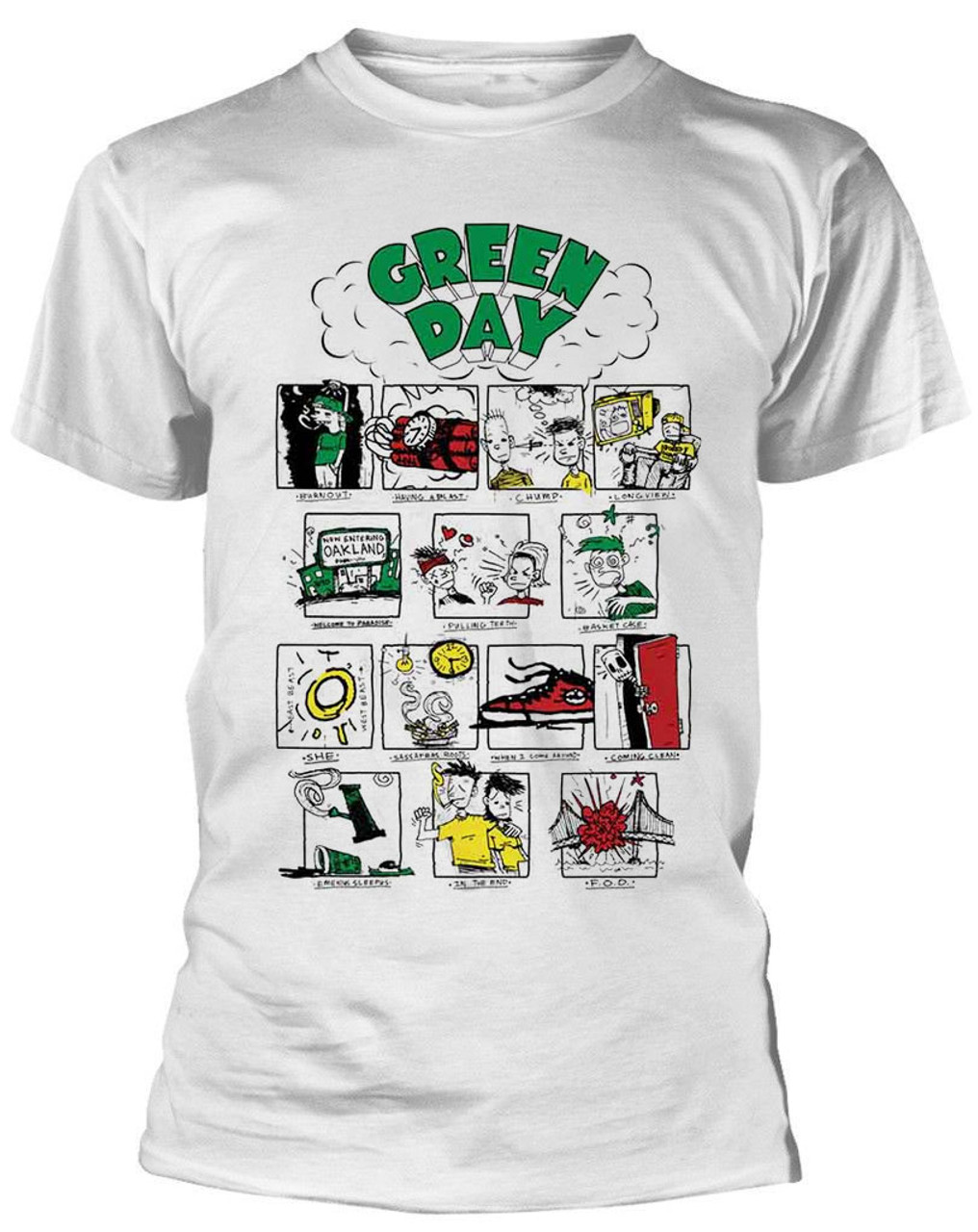 【新品】GREEN DAY WHITE TEE Green Day Shirt Mens White Pop Punk Rock Band Tee Dookie