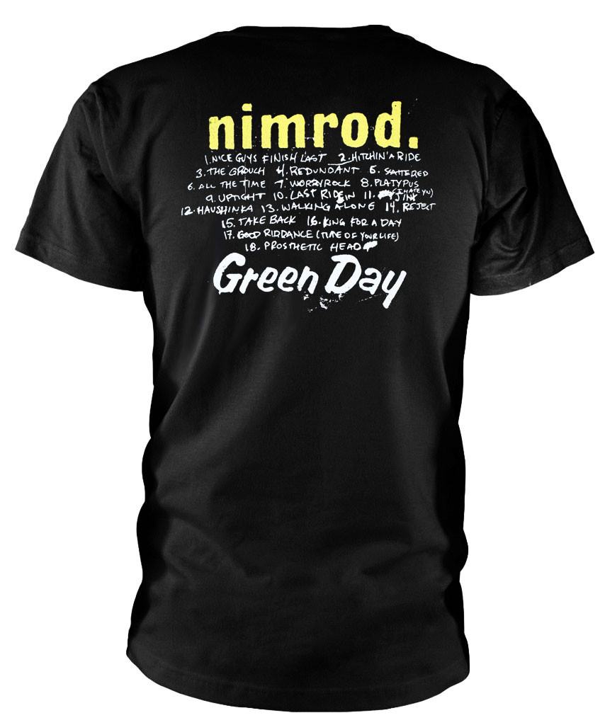 Green Day 'Nimrod Tracklist' (Black) T-Shirt Back